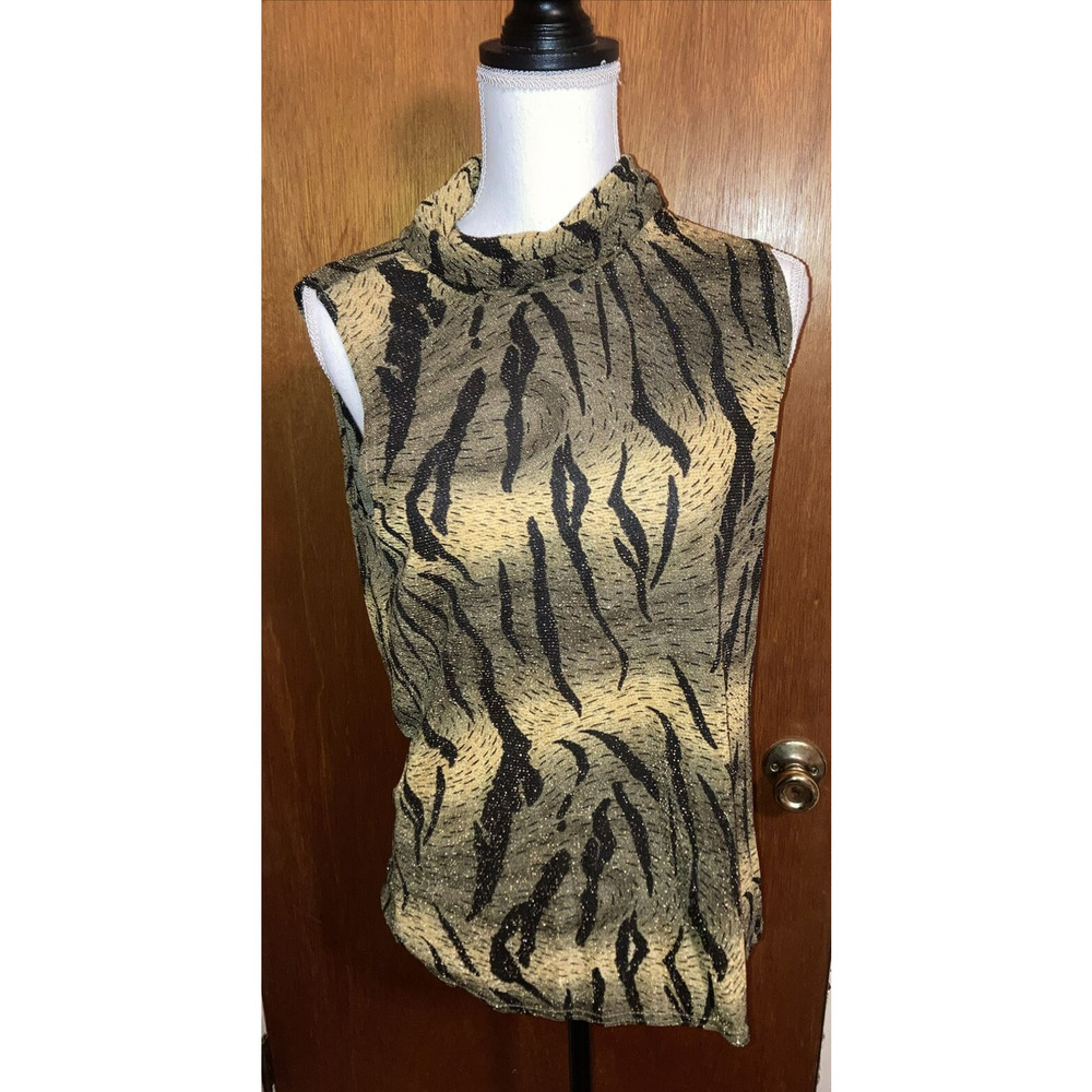 Studio C Womens Tank Top 14/16 Animal print Beaded Sleeveless Tank Top